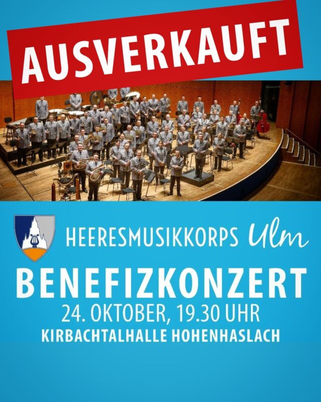Der Ticketverkauf ist beendet 💯

Unser Benefizkonzert ist ausverkauft. Wir sind überwältigt, voller Vorfreude und danken allen Teilnehmenden für Ihren Beitrag zum guten Zweck! 🎉🎺🎷📯

📸 @heeresmusikkorps_ulm 

#100jahremvs #mvs #blasmusik