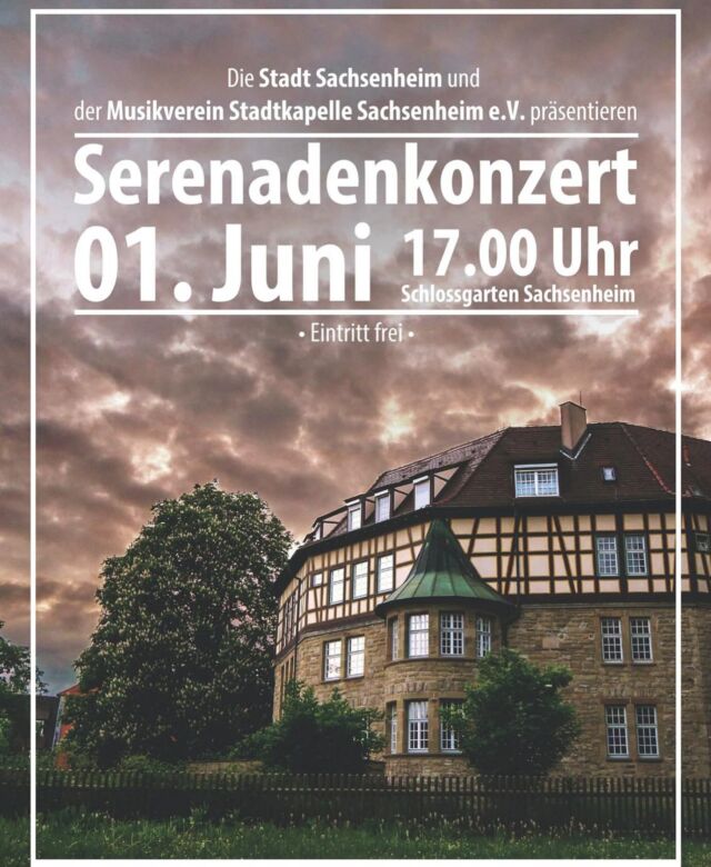 Herzliche Einladung zum diesjährigen Serenadenkonzert des MVS ✨ 

📍01.06.2025
📍17:00 Uhr 
📍Schlossgarten Sachsenheim 

Der Beitrag darf gerne teilt werden, wir freuen uns auf euch! 🫶